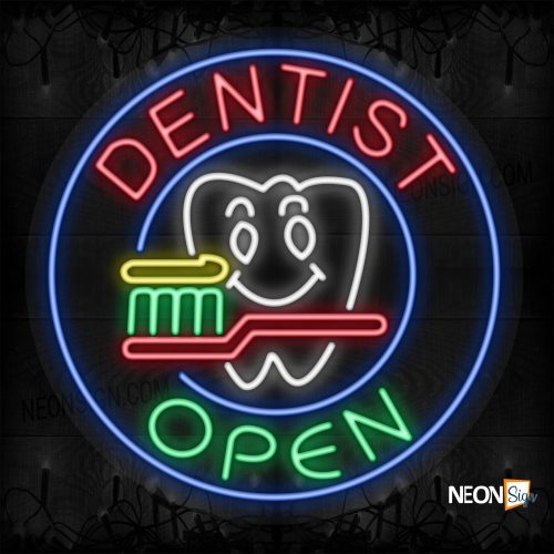 Dentist Open with logo and blue circle border LED Flex
