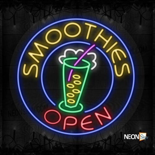 Smoothies Open with logo and blue circle border LED Flex