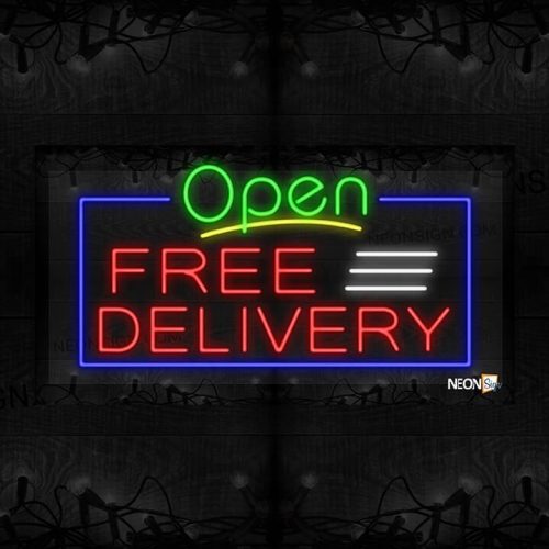 Open Free Delivery with Lines Blue Border LED Flex