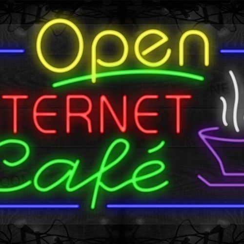 Open Internet Cafe with Cup of Coffee and Blue Border LED Flex Sign