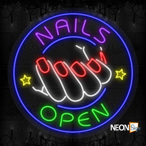 Nails Open with Nails and Stars Blue Round Border  LED Flex